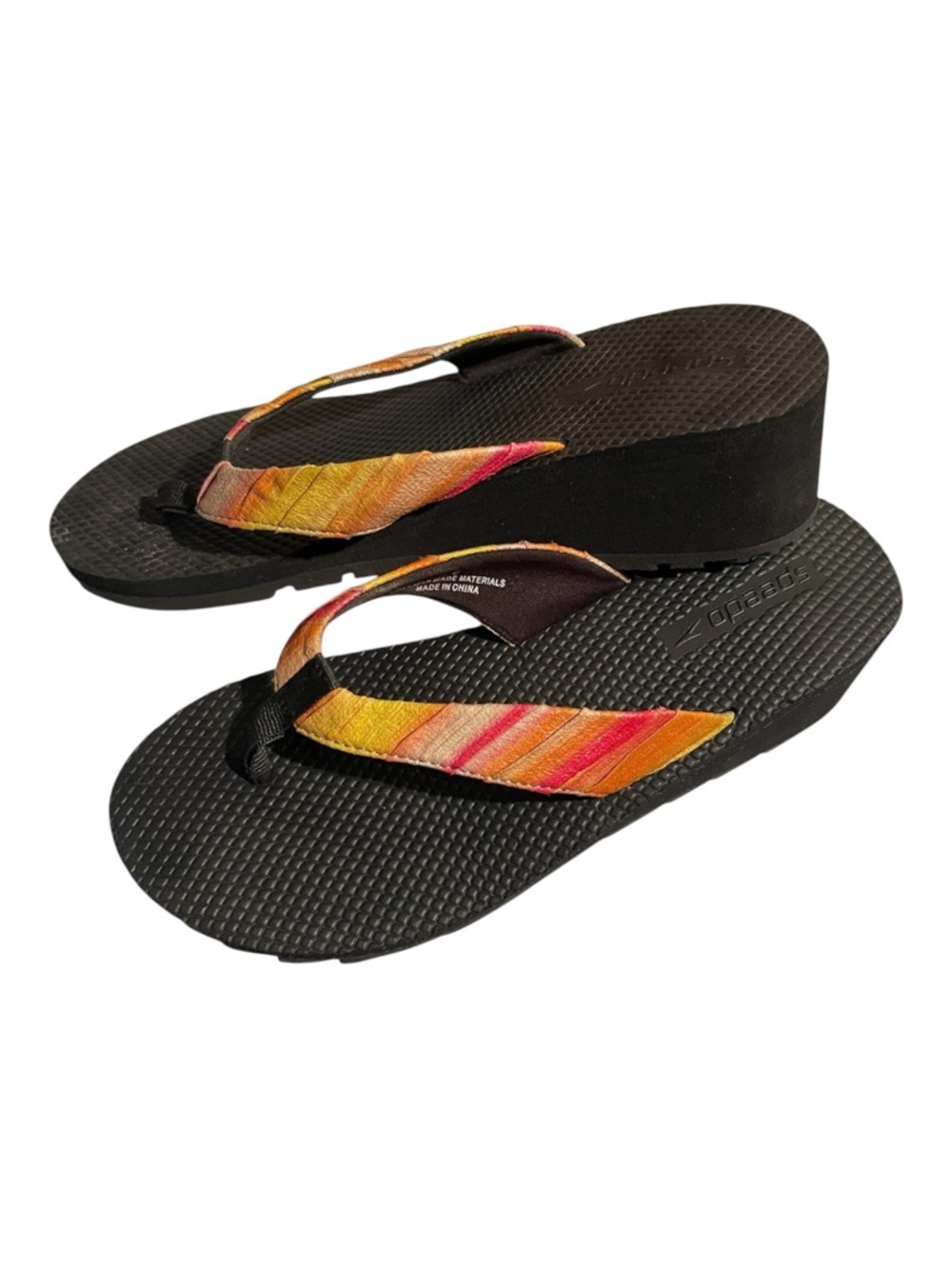Speedo Starburst/Black Wedge Flip Flops Orange/yellow/Pink 8 Beach Resort Summer